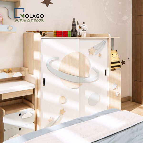 Bộ Tủ Quần Áo Trẻ Em Kết Hợp Kệ Trang Trí 2 Món (MÃ SP) BST SKY | Molaga
