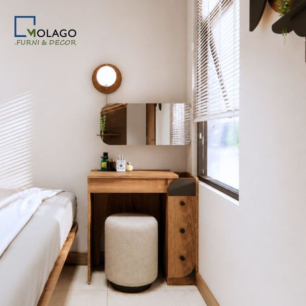 Bộ bàn trang điểm gỗ có ngăn kéo và gương soi (Mã SP) Rattan V2 | Molago
