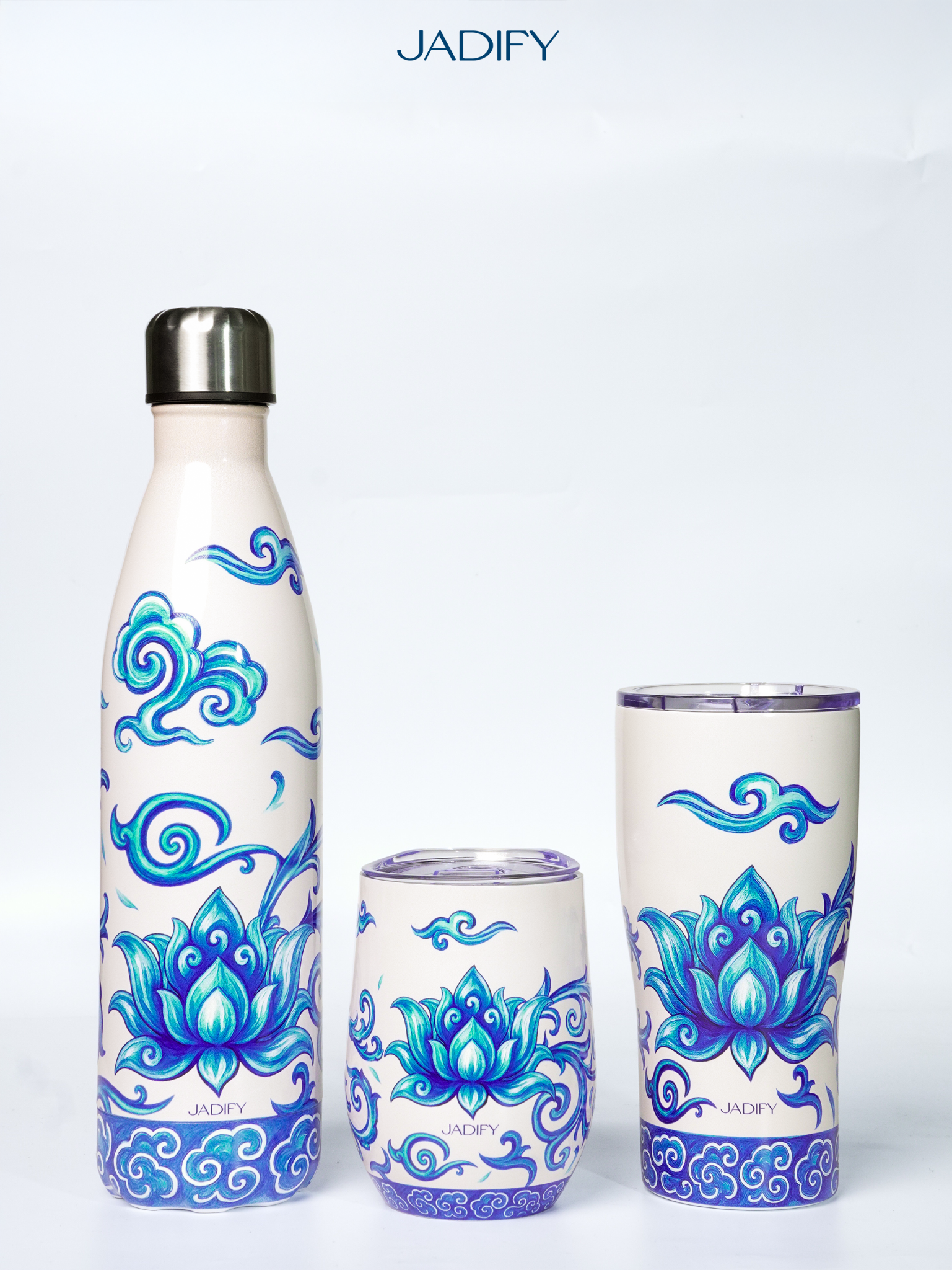  Cốc Giữ Nhiệt Hoa Sen - Vân Lam Liên Phúc - Eggy Cup Blessed Blue Lotus – 350ml - Jadify 