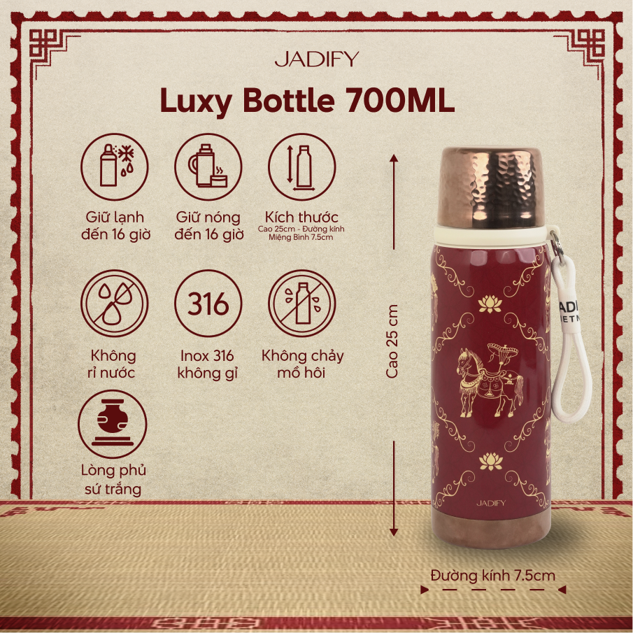  Bình Giữ Nhiệt "Họa Sắc Đông Hồ" - Luxy Bottle "Dong Ho Year of the Horse" – 700ml - BST Mã Diên Phúc - Jadify 