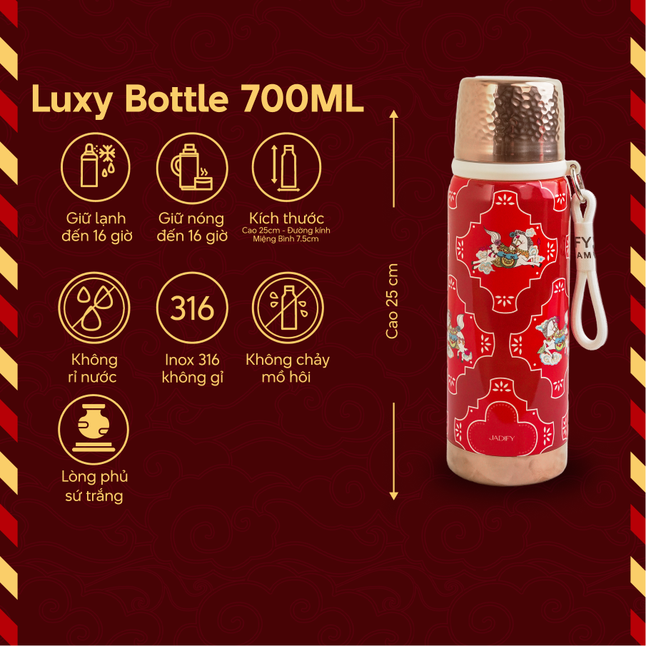  Bình Giữ Nhiệt "Sắc Mã Kim Hoàng" - Luxy Bottle "Colors of the Kim Hoang Horse" – 700ml - BST Mã Diên Phúc - Jadify 