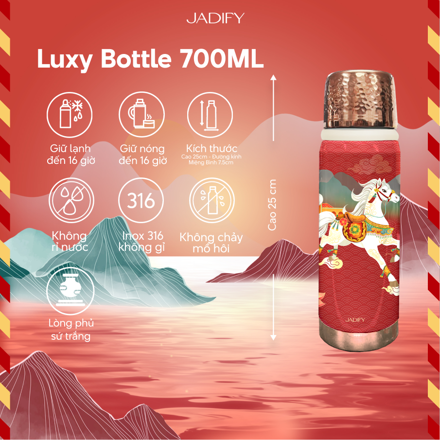  Bình Giữ Nhiệt "Nhất Mã Tam Vùng" - Luxy Bottle "One Horse, Three Lands" – 700ml - BST Mã Diên Phúc - Jadify 