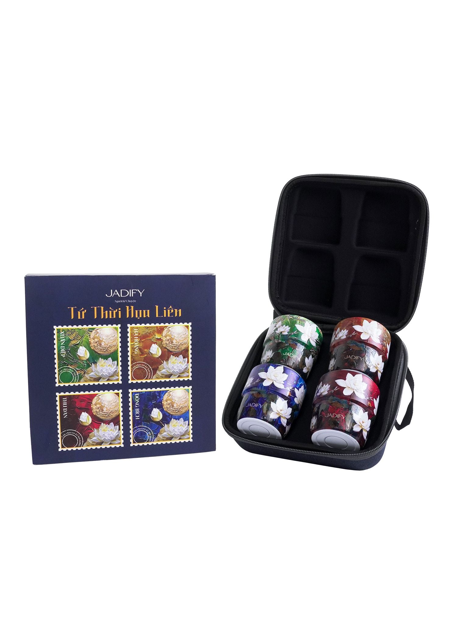  Bộ Ấm Chén Trà Hoa Sen "Tứ Thời Họa Liên" - Thu Đan - Carmine Autumn Tea Set - Jadify 