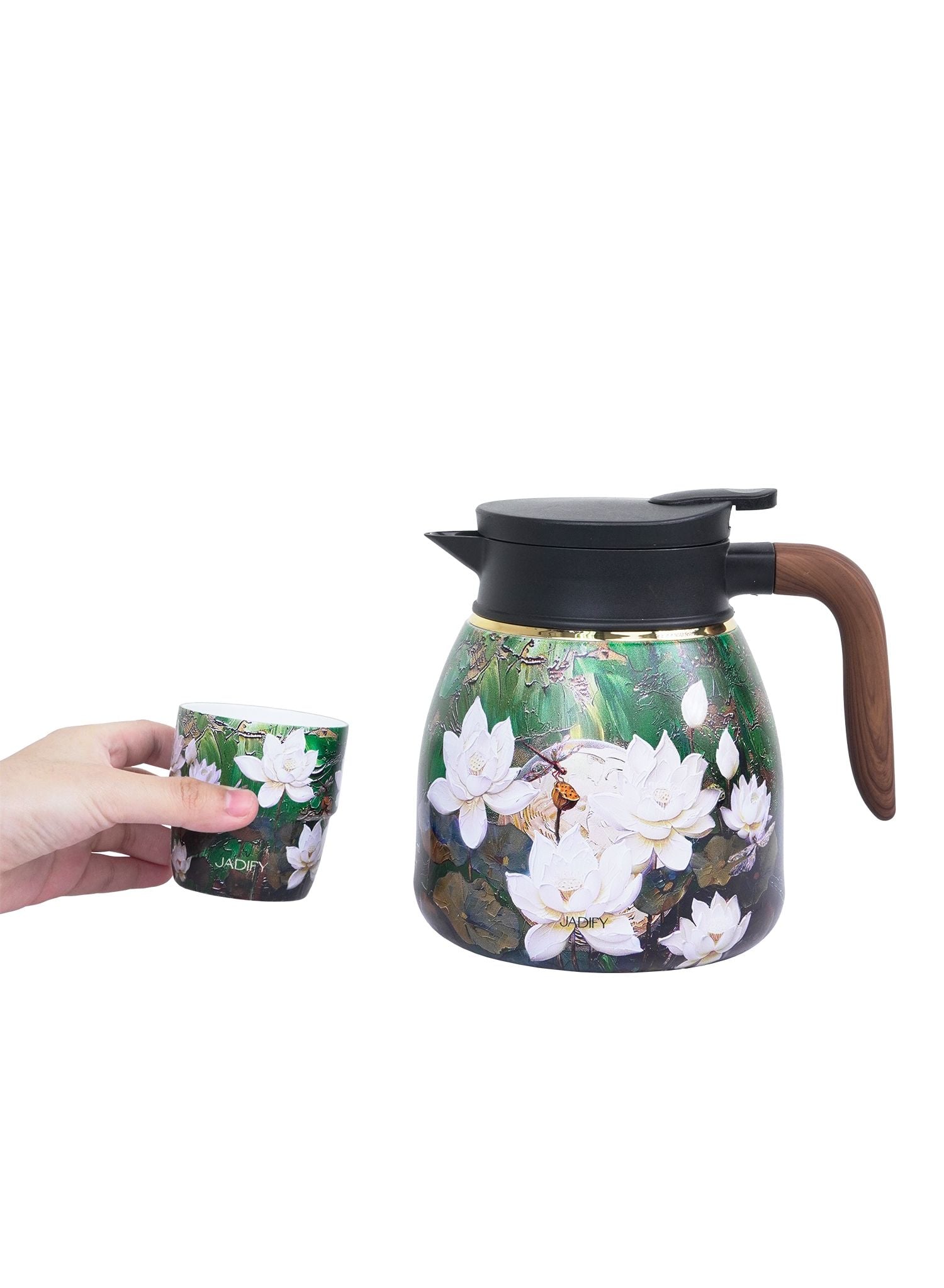  Bộ Ấm Chén Trà Hoa Sen "Tứ Thời Họa Liên" - Xuân Diệp - Emerald Spring Tea Set - Jadify 