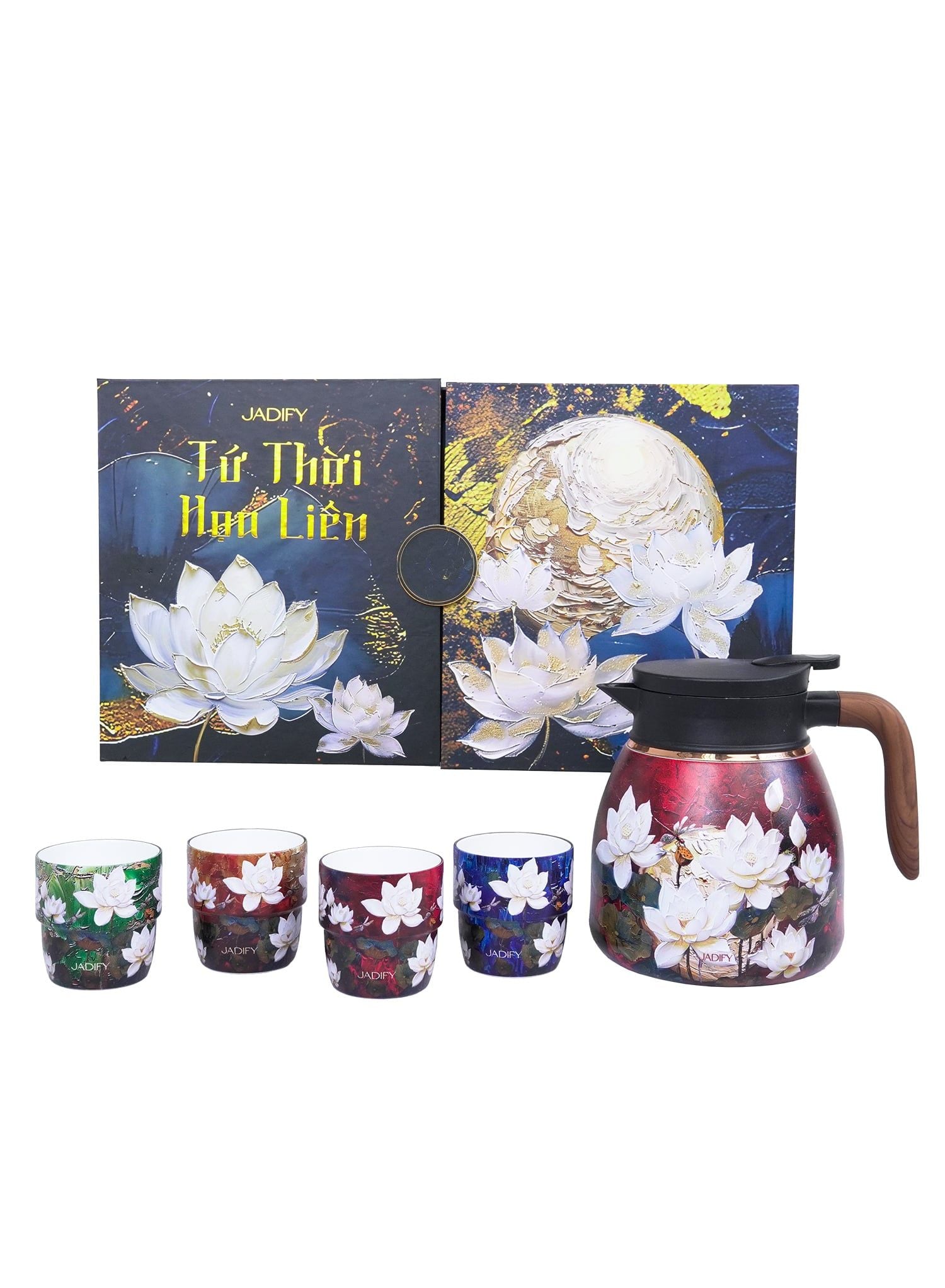  Bộ Ấm Chén Trà Hoa Sen "Tứ Thời Họa Liên" - Thu Đan - Carmine Autumn Tea Set - Jadify 