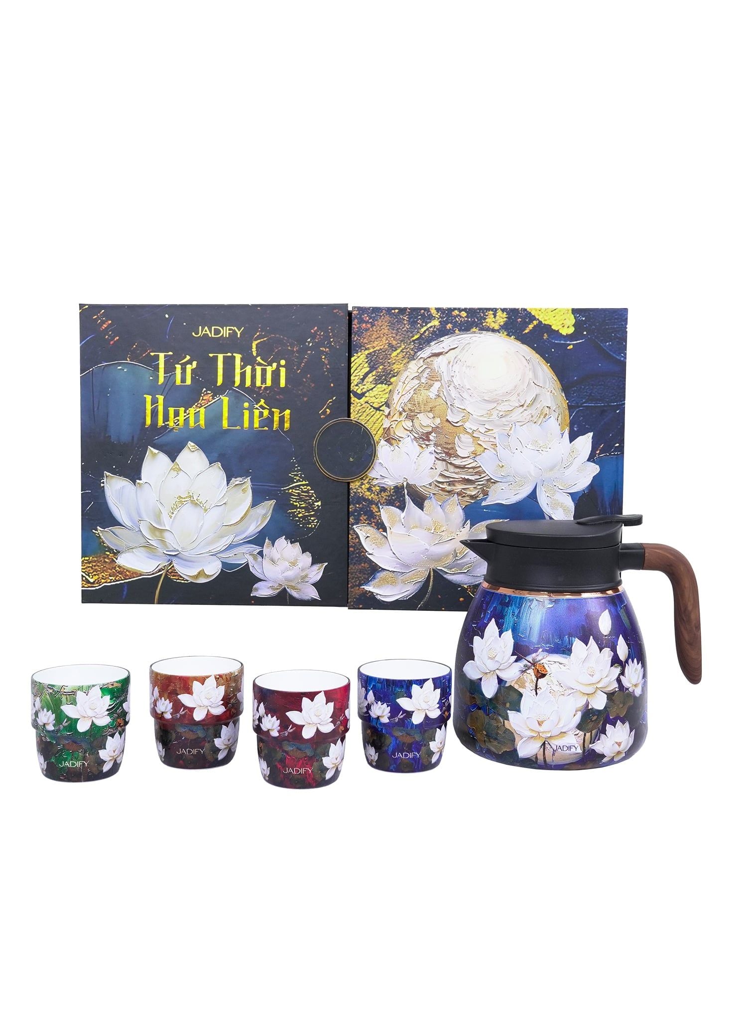  Bộ Ấm Chén Trà Hoa Sen "Tứ Thời Họa Liên" - Đông Bích - Sapphire Winter Tea Set - Jadify 