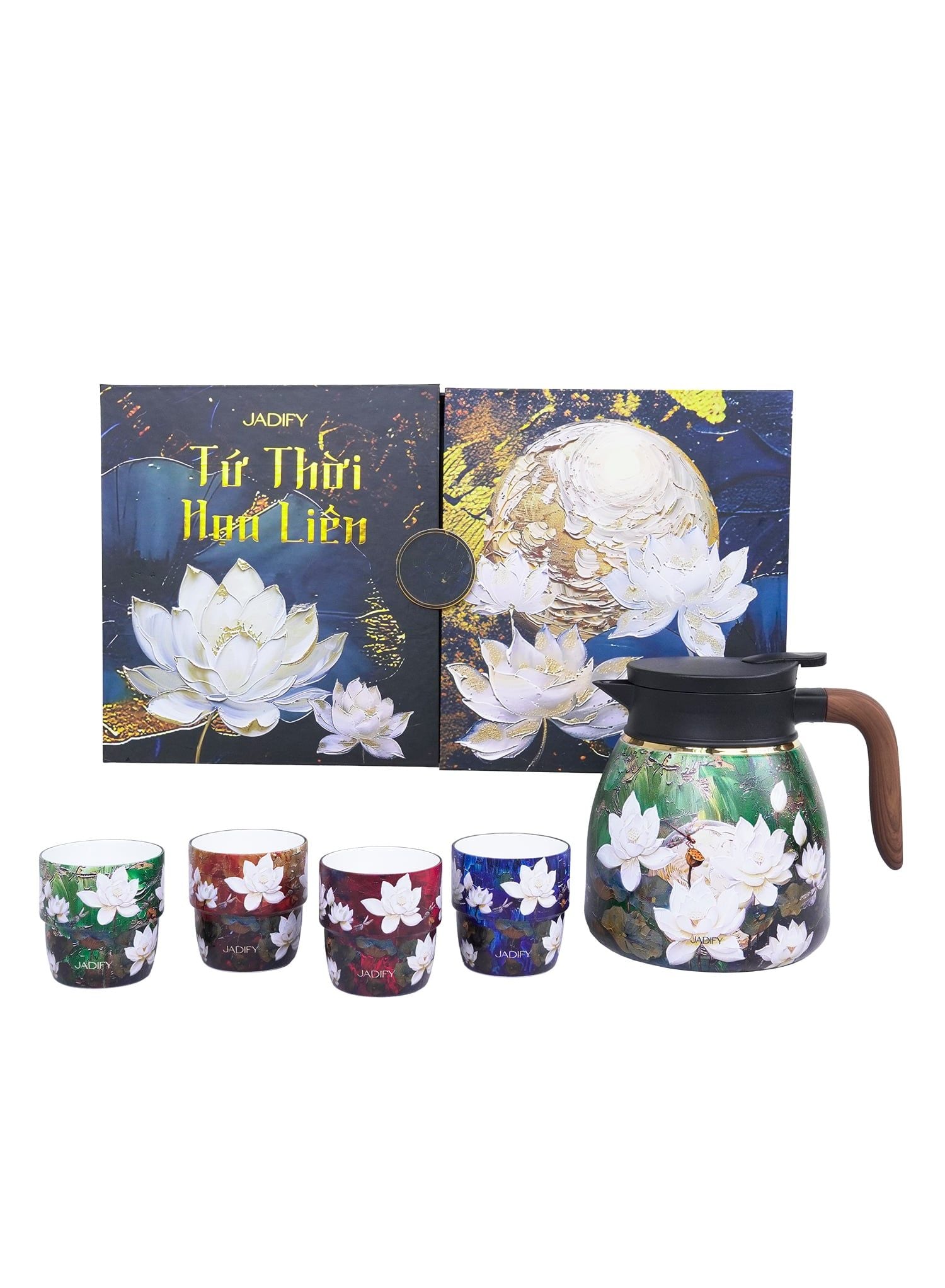  Bộ Ấm Chén Trà Hoa Sen "Tứ Thời Họa Liên" - Xuân Diệp - Emerald Spring Tea Set - Jadify 