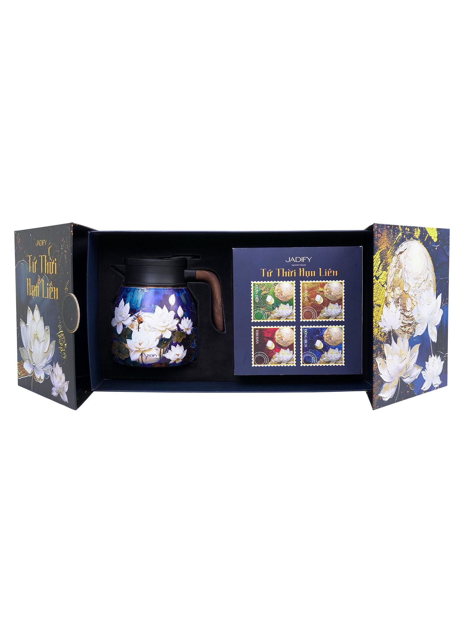 Bộ Ấm Chén Trà Hoa Sen "Tứ Thời Họa Liên" - Đông Bích - Sapphire Winter Tea Set - Jadify 