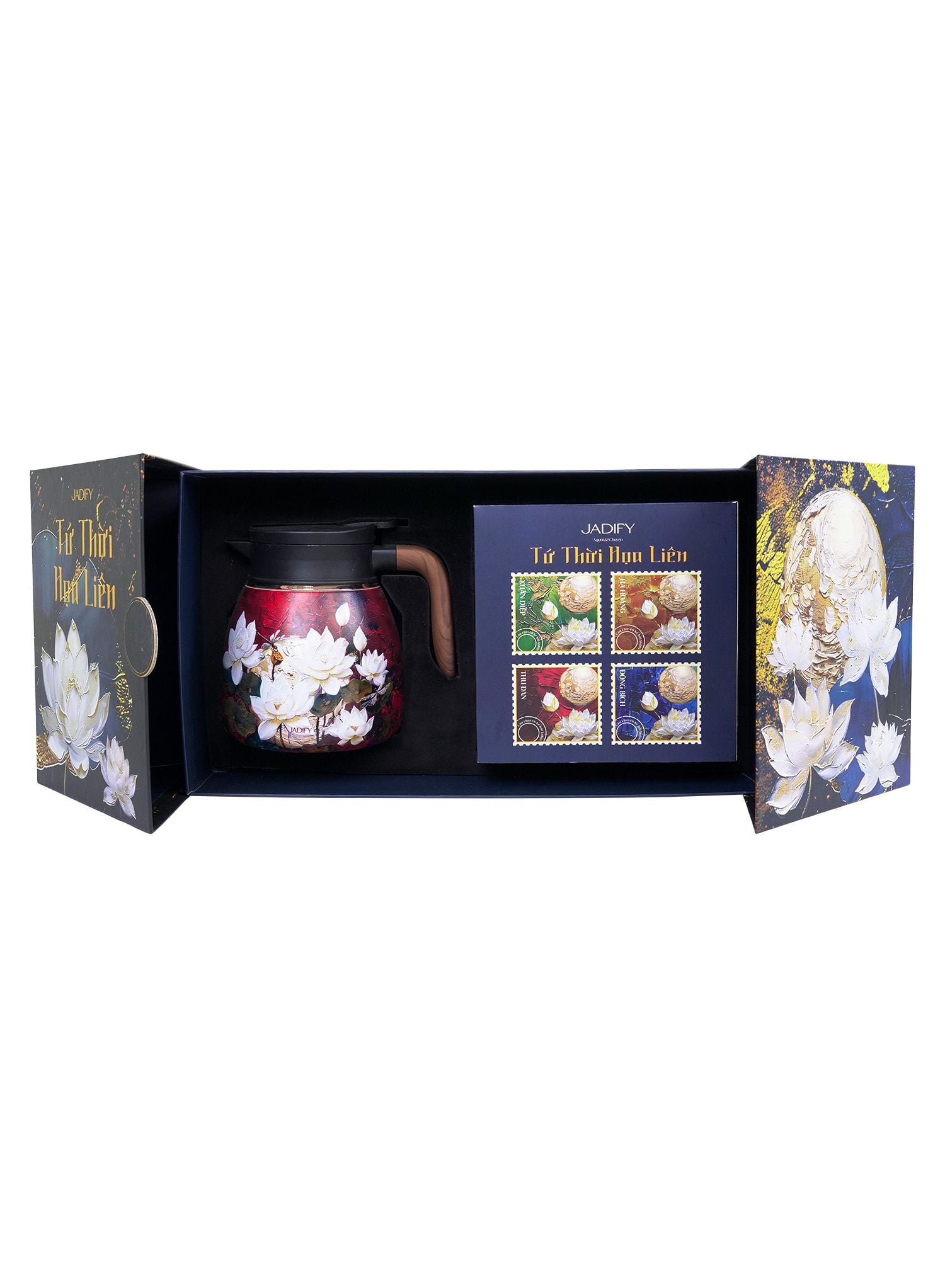  Bộ Ấm Chén Trà Hoa Sen "Tứ Thời Họa Liên" - Thu Đan - Carmine Autumn Tea Set - Jadify 