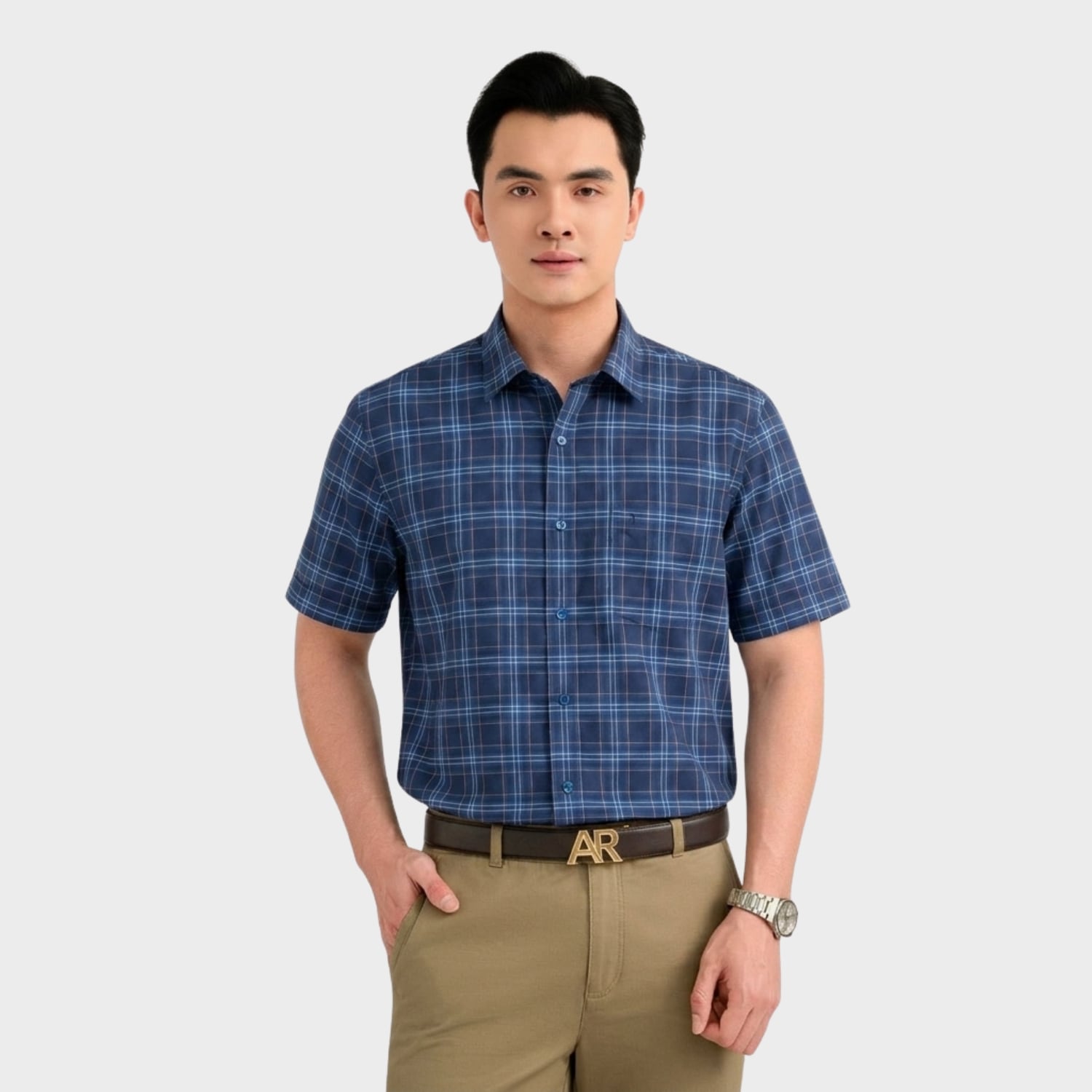Áo Sơ Mi Nam Xanh Kẻ Aristino Perfect Fit ASS099AS2