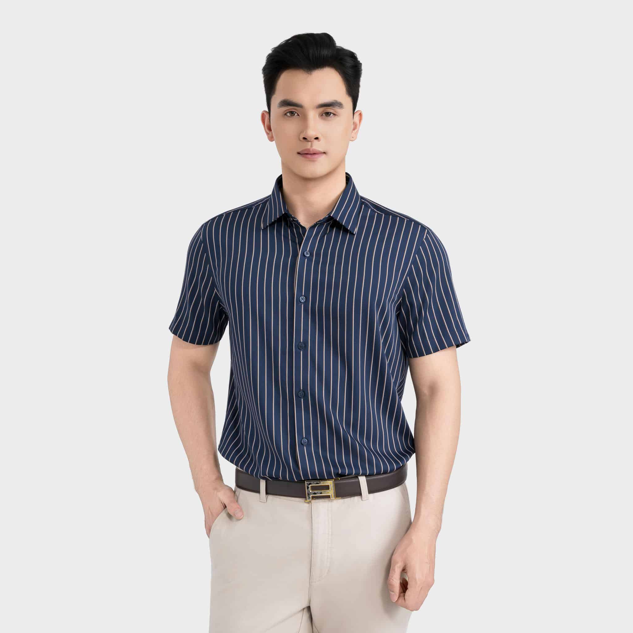 Áo Sơ Mi Nam Kẻ Nâu Aristino Regular Fit ASS035FAH2