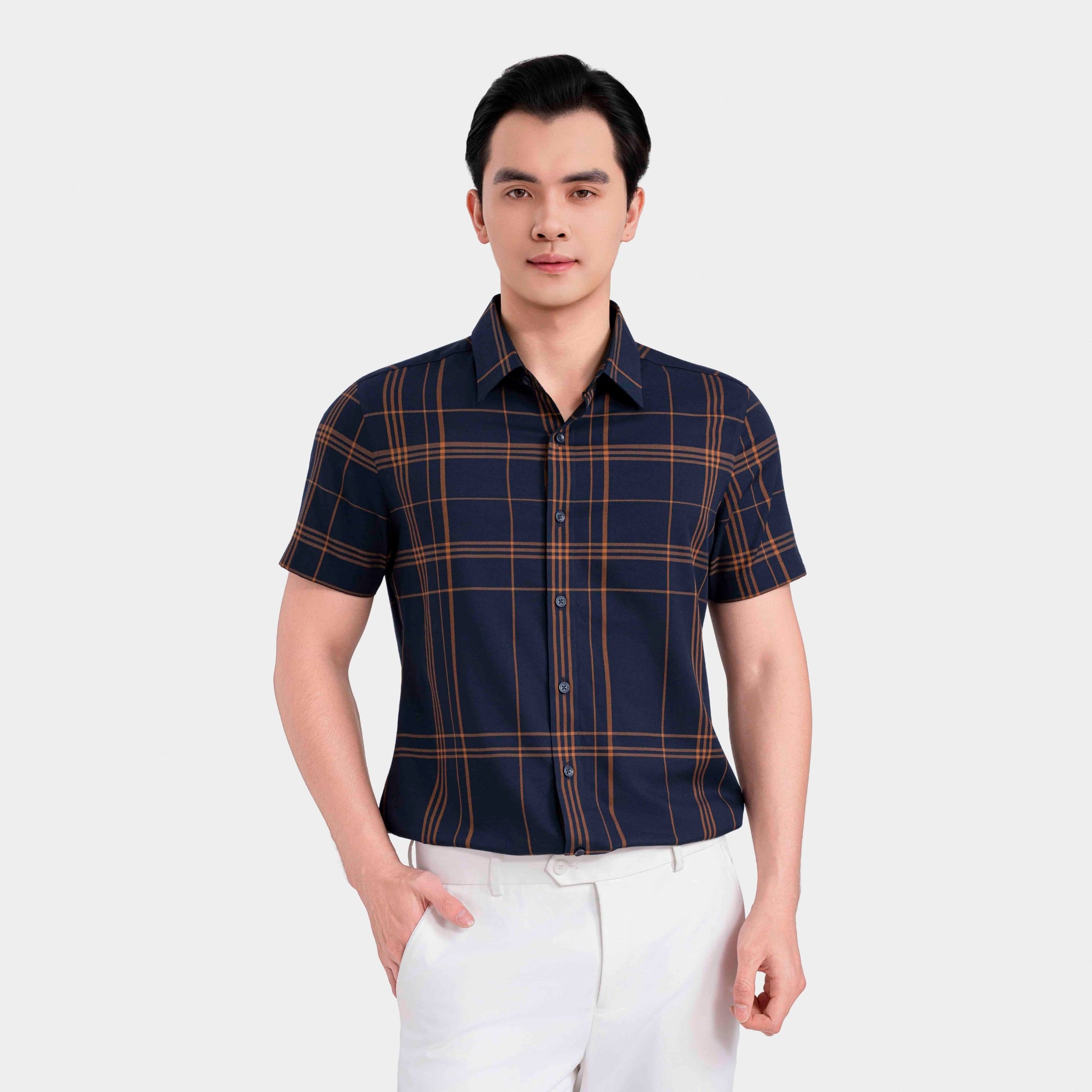 Áo Sơ Mi Nam Kẻ Cam Aristino Slim Fit ASS620EDP01