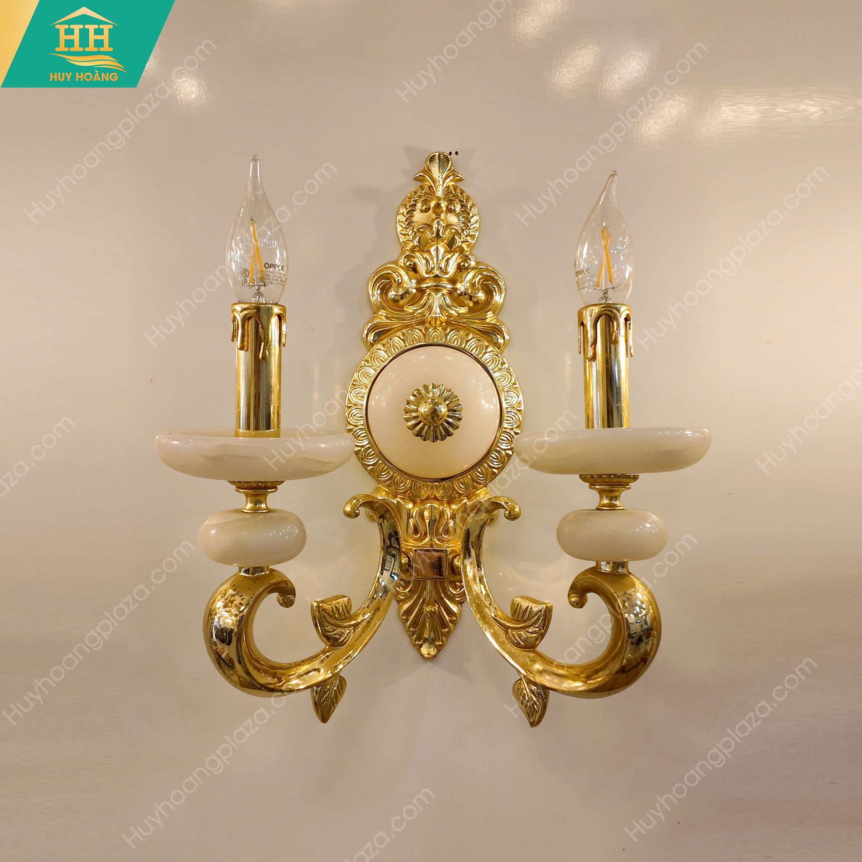  Đèn Tường Đồng Đá Mạ Vàng 24K HH9290/2 