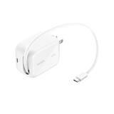  Adapter sạc nhanh 45W GaN, 2 x USB-C PD PPS kèm cáp rút USB-C màu trắng Belkin (tương thích iPhone 18 Series) 