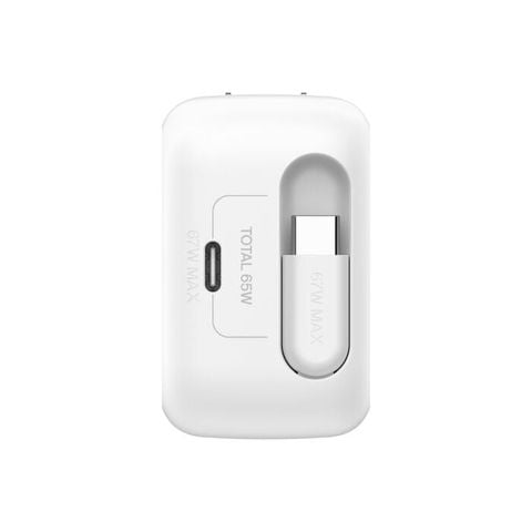  Adapter sạc nhanh 67W GaN, 2 x USB-C PD PPS kèm cáp rút màu trắng Belkin (tương thích iPhone 18 Series) 