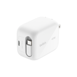  Adapter sạc nhanh 45W GaN, 2 x USB-C PD PPS kèm cáp rút USB-C màu trắng Belkin (tương thích iPhone 18 Series) 