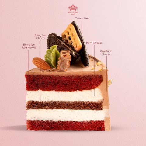  BÁNH KEM DUAL RED VELVET & CACAO HẠNH NHÂN 