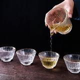 Early Summer Gold-Rimmed Glass Tea Set – Vertical Stripe Design, Elegant Gongfu Tea Cups with Teapot & Pitcher, Custom Gift Box Available