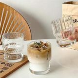 Wide Stripe Glass Cup – Inner Vertical Texture, Smooth Exterior, Custom Logo Ready