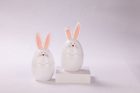 Easter Egg Shaped Glass Candle Jar With Bunny Face Decoration