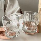 Wide Stripe Glass Cup – Inner Vertical Texture, Smooth Exterior, Custom Logo Ready