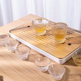 Early Summer Gold-Rimmed Glass Tea Set – Vertical Stripe Design, Elegant Gongfu Tea Cups with Teapot & Pitcher, Custom Gift Box Available