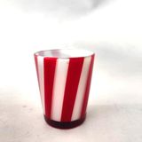 Simple Red And White Striped Design Glass Candle Jar