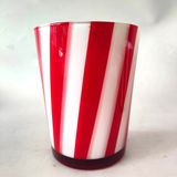 Simple Red And White Striped Design Glass Candle Jar