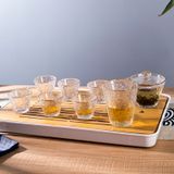 Ice Dew Gold-Rimmed Glass Tea Set – Elegant Gongfu Tea Cups with Teapot & Pitcher, Custom Gift Box Available