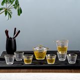 Ice Dew Gold-Rimmed Glass Tea Set – Elegant Gongfu Tea Cups with Teapot & Pitcher, Custom Gift Box Available