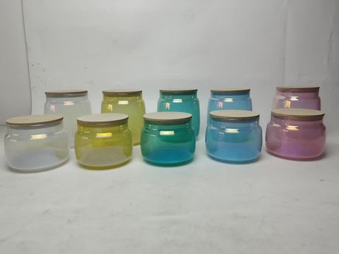 Colored Glass Candle Jar with Wooden Lids