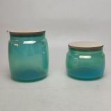 Colored Glass Candle Jar with Wooden Lids