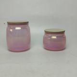 Colored Glass Candle Jar with Wooden Lids