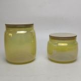 Colored Glass Candle Jar with Wooden Lids