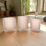 Pink Frosted Ribbed Glass Candle Jars Minimalist Decorative Candle Containers