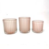 Pink Frosted Ribbed Glass Candle Jars Minimalist Decorative Candle Containers