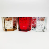 Hexagon-Shaped Glass Candle Jar With Electroplating Decor