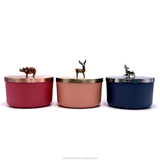 Basic Design Glass Candle Jar With Tin Lid And Animal Holder