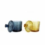 Decorative Wavy Embossed Pattern Glass Candle Jars With Lids