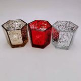 Hexagon-Shaped Glass Candle Jar With Electroplating Decor