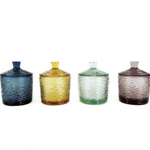 Decorative Wavy Embossed Pattern Glass Candle Jars With Lids