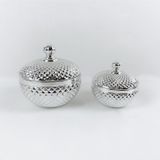 Geo Round Glass Candle Jar With Knob Lid