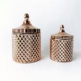 Geo Cut Cylinder Glass Candle Jar With Lid