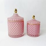 Geo Cut Cylinder Glass Candle Jar With Lid