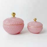 Geo Round Glass Candle Jar With Knob Lid