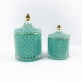 Geo Cut Cylinder Glass Candle Jar With Lid