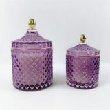 Geo Cut Cylinder Glass Candle Jar With Lid