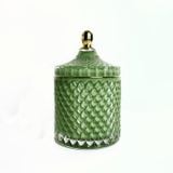 Geo Cut Cylinder Glass Candle Jar With Lid