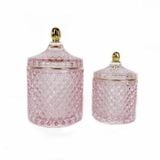 Geo Cut Cylinder Glass Candle Jar With Lid