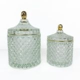 Geo Cut Cylinder Glass Candle Jar With Lid